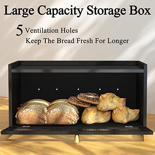 ETMI Black Bread Box for Kitchen Countertop - Modern bamboo Bread box with Window Bread Storage Container - color: Black