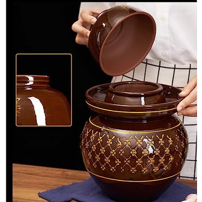 Ceramic Fermentation Crock Jar Kit,Sauerkraut Crock, Traditional Chinese Porcelain Pickle Jar with Water Seal Airlock Lid,Pickle Jar for Fermenting or Pickling Pickl 4Kg - size: 4Kg