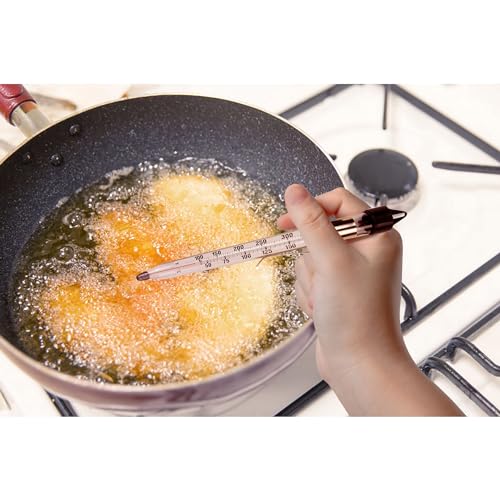HIC Kitchen Roasting Deep Fry Candy Jelly Thermometer, Easy-Read Glass Tube with Protective Sheath and Temperature Guide - size: 8.5-Inches, style: Deep Fry, Glass, 8.5 Inches