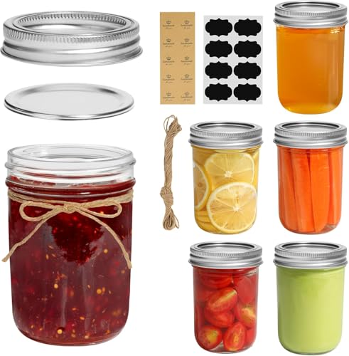 ComSaf 8 oz Mason Jars, 6 Pack Small Regular Mouth Glass Jars with Lids | BPA-Free Materials, Half-Pint Portions, Small Jam, Jelly, Honey Sample, Spice Rack, Meal Prep, DIY Candles, Labels and Twine - size: 8oz*6 regular mouth