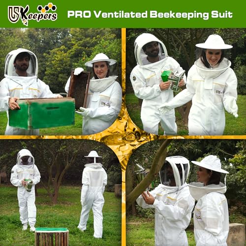 Ultra-Ventilated Polycotton Beekeeping Suit for Men & Women with Gloves & Two Beekeeping Veils-Professional & Beginner Apiarist Suit. (Sv, XL) - color: White, size: X-Large