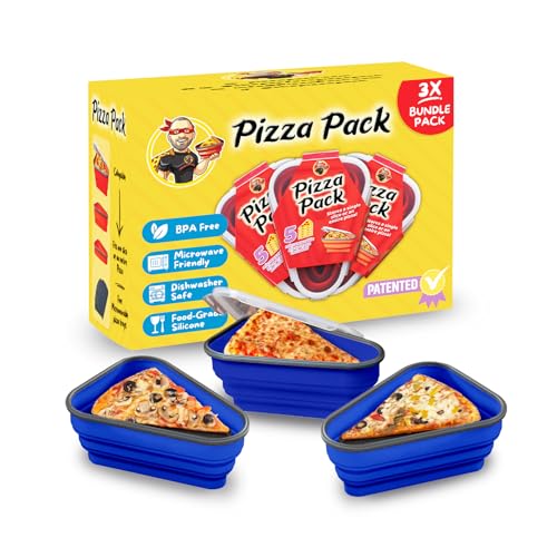 PIZZA PACK The Perfect Reusable Pizza Storage Container with 5 Microwavable Serving Trays - BPA-Free Adjustable Pizza Slice Container to Organize & Save Space, 3 Pack, Blue - color: Blue, size: 3 Pack