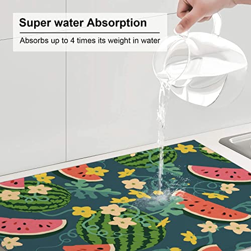 Large Dish Drying Mats For Kitchen Counter Microfiber Kitchen Drying Mat XL Draining Pad Absorbent Quick Drying Dish Mat 18x24 Inch - Watermelons - color: Watermelons