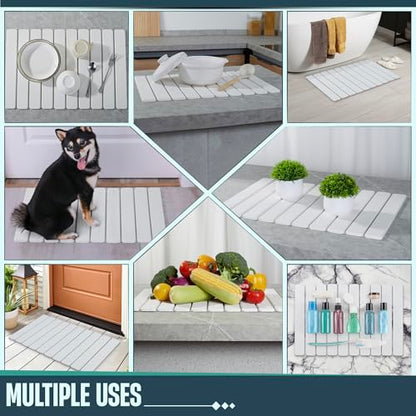Stone Drying Mat for Kitchen Counter, 24"x16" Large Collapsible Dish Drying Mat with Non-Slip Pad and Sandpaper, Rolling Design, Quick Dry for Dishes, Bottles, Utensils