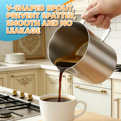 Stainless Steel Measuring Cup 18oz (2 Cup / 500ml), Heavy Duty Liquid Measuring Pitcher with Handle & Engraved Markings, Metal Measuring Cup for Coffee, Milk, Baking & Frothing - size: 18oz/500ml