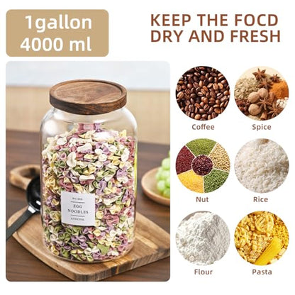 Large Glass Jar with Lid,（1Gallon/4000ML） Airtight Storage Container for Kitchen Countertop, Pantry, Coffee, Tea, Flour, Walnuts and Candy - size: 1Gallon*1