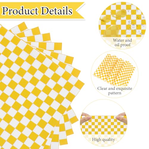 200 Pcs Wax Paper Sheets for Food Deli Wrap Paper Sheets 8.5x8.5"Food Basket Liners Checkered Square Sandwich Wraps for Burgers Bread Restaurant Barbecue Picnic(Yellow) - color: Yellow