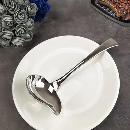Comicfs 2 Pack Gravy Ladle, 18/10 Stainless Steel Sauce Ladle with Pouring Spout, Soup Ladles, Great small sauce spoon for gravies and dressings, Dishwasher Safe, 7.3-Inch - color: 2-Piece Gravy Ladle