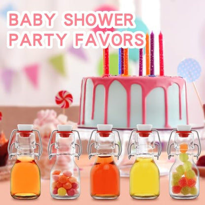 6Pcs Red Lid 2 oz Mini Swing Top Glass Bottles, 60ML Mini Storage Bottles, with Lids Kraft Decoration,Small Glass Bottles,for Wedding Themed Party Favors (6)
