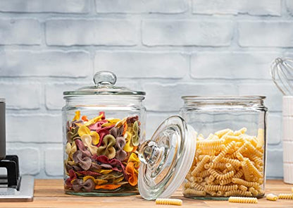 1 Gallon Glass Cookie Jars + Labels & Marker - Set of 2 Canister Sets for Kitchen Counter with Airtight Lids, Sugar Packet Holders Food Storage Containers with Lids Airtight for Pantry, Flour, Sugar.