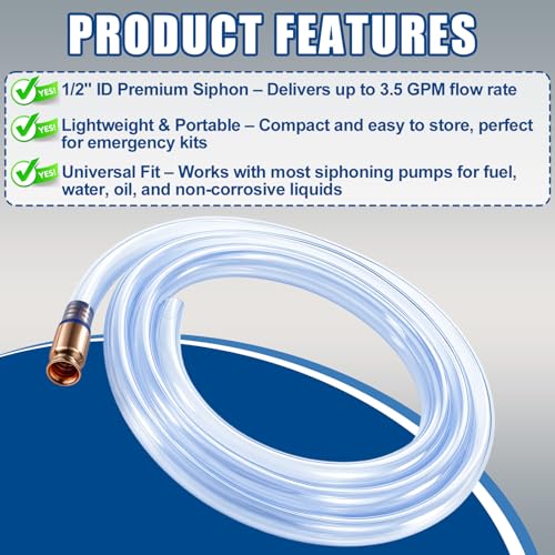 wadoy Shaker Siphon Hose 1/2" 10ft,Gas Siphon Pump for Gasoline/Fuel/Water Transfer,Safety Self Priming Hose (2 Pack) - size: 2 Pack 10FT