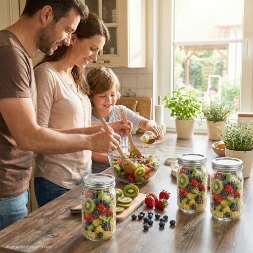32 oz Wide Mouth Mason Jars with Airtight Lids (6 Pack) | Clear Glass Jars for food Storage, Canning, Pickling, Dry Goods, Snacks, Candies, DIY Crafts, Wedding Favors - color: 32oz-6pack-Mason