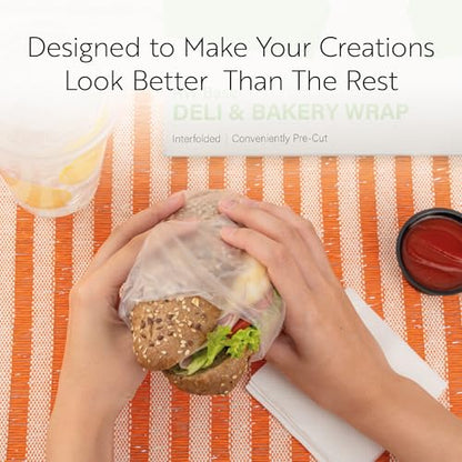 Restaurantware Plastic Food Wraps 1000 Pack of 10.75" x 10" Pre-Cut Clear Sandwich Wraps Disposable Pop-Up Microwavable Freezable Greaseproof Food Covers for Burgers, Snacks, And Take Out - size: 10.8" x 10"