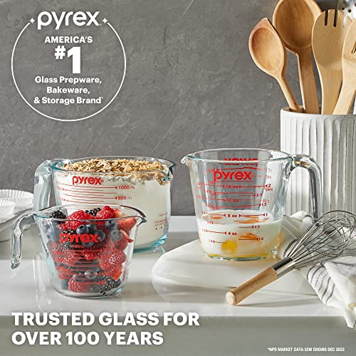 Pyrex 4-Cup Glass Measuring Cup For Baking and Cooking, Dishwasher, Freezer, Microwave, and Preheated Oven Safe, Essential Kitchen Tools - size: 4 Cup