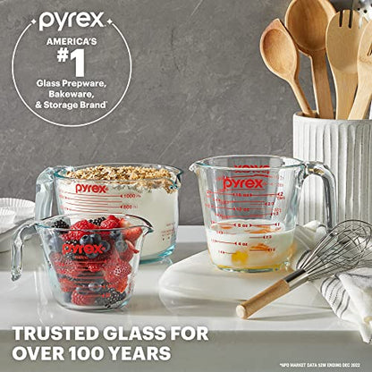 Pyrex 4-Cup Glass Measuring Cup For Baking and Cooking, Dishwasher, Freezer, Microwave, and Preheated Oven Safe, Essential Kitchen Tools - size: 4 Cup