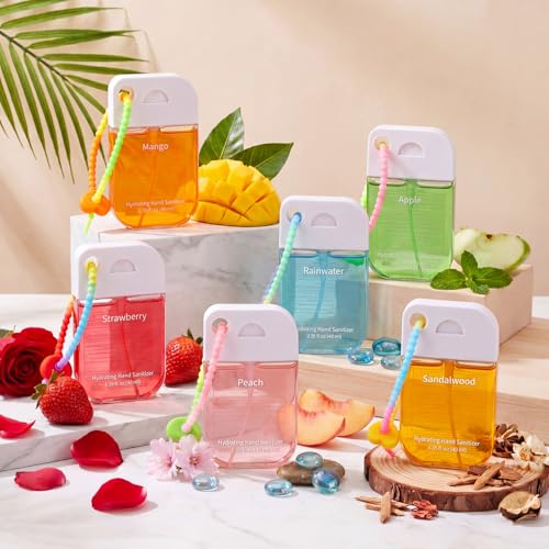 Frienda 12 Pcs Hydrating Hand Sanitizer Spray Scented Pocket Power Mist Hand Sanitizer Travel Size with Keychain Moisturizing Antibacterial Sanitizing Cleans Hands for Women(Juicy) - style: Juicy