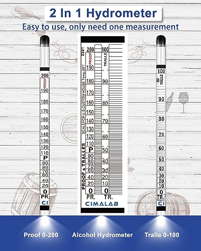 CIMALAB Hydrometer Alcohol Meter Kit, Hydrometer Alcohol 0-200 Proof & Tralle with Hydrometer Test Jar, Alcohol Proof Tester Hydrometer, Alcohol Tester for Liquor/Moonshine/Spirits/Proofing/Distilled