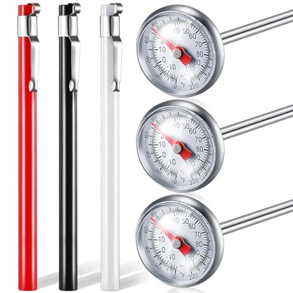 Xuhal 3 Pcs Stainless Steel Kitchen Thermometer with 5 Inch Long Stem 1 Inch Dial Thermometer Milk Frothing Food for Oven Probe Meat Grill BBQ Cooking Chocolate Water (Red,Black,White) - color: Red, Black, White
