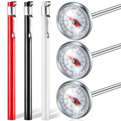 Xuhal 3 Pcs Stainless Steel Kitchen Thermometer with 5 Inch Long Stem 1 Inch Dial Thermometer Milk Frothing Food for Oven Probe Meat Grill BBQ Cooking Chocolate Water (Red,Black,White) - color: Red, Black, White