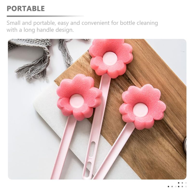 Yardwe Flower Shaped Sponge Bottle Brush Long Handled Bottle Cleaner for Feeding Bottles Water Cups and Kettles Portable Cup Cleaning Brush for Kitchen Bathroom and Restaurant Use