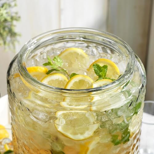 3 Gallon Glass Drink Dispenser with Metal Stand & Lid – Hammered Beverage Dispenser with Leakproof Spigot, Wide Mouth for Easy Fill – Ideal for Parties, Lemonade, Iced Tea, Sangria & More - color: Clear-3 Gallon