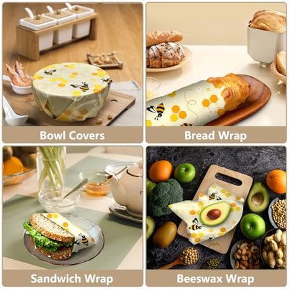 Beeswax Wraps for Food Roll(13x39inch), Organic Beeswax Wrap Beeswax Food Wraps Reusable Food Wrap Sustainable Beeswax Paper Beeswax Sandwich Wrap Beeswax Storage Cloth (Bees) - color: Yellow
