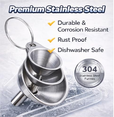 3PCS Kitchen Funnels Set,Stainless Metal Funnel for Filling Bottles - Tiny Small Medium Large for Essential Oils,Spice, Cooking,Powder,Flask，Perfume,Dry Ingredients Powde (Silver) - color: Silver