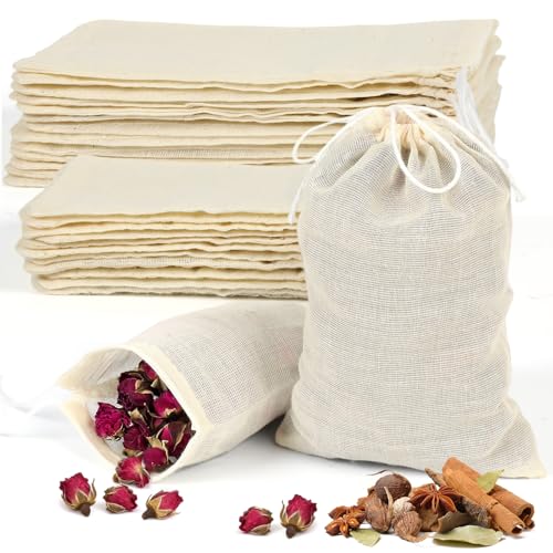 Reusable Muslin Tea Bags: 30pcs 200-mesh Cotton Sachet Bags with Drawstring Boil-Safe for Cooking Soup -3 * 4in & 4 * 6in Spice Bags for Bathing Unbleached