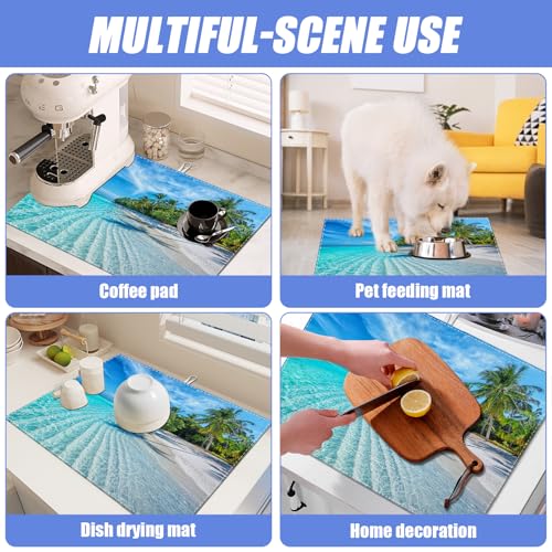 Beach Palm Tree Dish Drying Mat for Kitchen Counter Drying Pad Absorbent Reversible Dish Drainer Rack Mats Draining Pad 18"x24"Inch