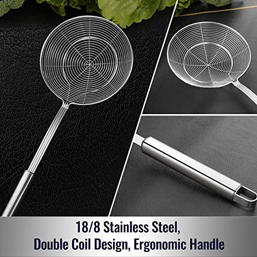 Hiware Solid Stainless Steel Spider Strainer Skimmer Ladle for Cooking and Frying, Kitchen Utensils Wire Strainer Pasta Spoon, 5.4 Inch - size: 5.4-Inch