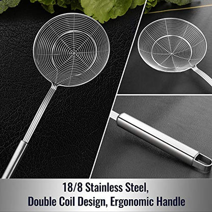 Hiware Solid Stainless Steel Spider Strainer Skimmer Ladle for Cooking and Frying, Kitchen Utensils Wire Strainer Pasta Spoon, 5.4 Inch - size: 5.4-Inch
