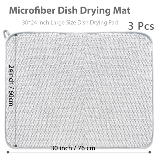 3 Pcs Extra Large Size Dish Drying Mat,Absorbent Microfiber Dishes Drainer Mats,30×24" Inch Pads for Kitchen Counter,Coffee,Rack,Under Sink,Light Gray - size: 3PCS 30×24 inch