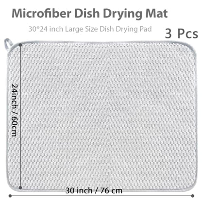 3 Pcs Extra Large Size Dish Drying Mat,Absorbent Microfiber Dishes Drainer Mats,30×24" Inch Pads for Kitchen Counter,Coffee,Rack,Under Sink,Light Gray - size: 3PCS 30×24 inch
