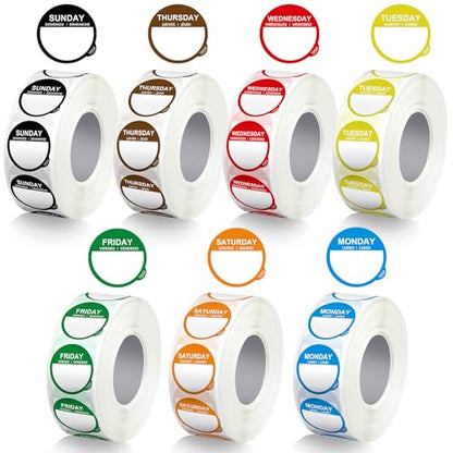 Sayglossy 7000 Pcs Day of Week Label Food Label Monday Through Sunday Management Inventory Sticker Removable Weekly Self Adhesive Date Dot Sticker for Restaurant Kitchen Container (Round) - style: Round
