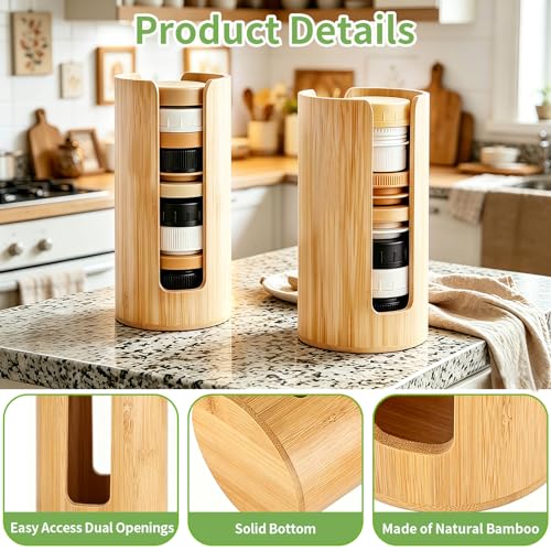 2 Pack Bamboo Mason Jar Lid Organizer - Fits 24 Wide & Regular Mouth Lids | Vertical Pantry Storage Rack for Kitchen Cabinet & Countertop | Space-Saving Canning Jar Accessories