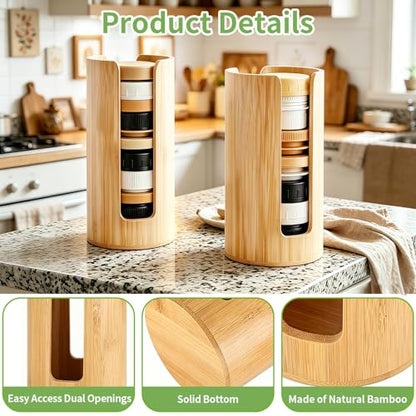 2 Pack Bamboo Mason Jar Lid Organizer - Fits 24 Wide & Regular Mouth Lids | Vertical Pantry Storage Rack for Kitchen Cabinet & Countertop | Space-Saving Canning Jar Accessories