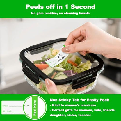 NATURALABEL 300 PCS Removable Freezer Labels with Dispenser - 1" x 3" Food Labels for Meal Prep Containers, Easy Peel-Off Design, No Residue (Green) - color: Preprinted-green