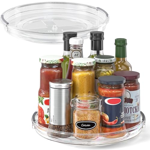 LAMU 2 Pack 10.6in Lazy Susan Organizer Turntable for Cabinet, Clear Lazy Susan for Refrigerator Rotating Organizer for Fridge, Kitchen, Pantry, Countertop, Bathroom, Medicine Cabinet Organizer - color: Clear, size: 10.6 inch