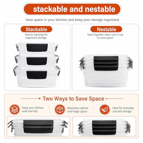 YORY 5cup Plastic Food Storage Containers With Lids For Lunch Meal Prep,5pk | BPA free,Stackable and Nestable,Snaplock Lid ,Freezer Dishwasher Microwave Safe - size: 5 cups