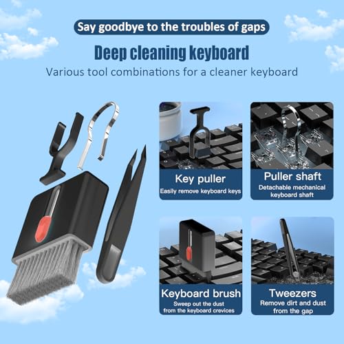 Keyboard Cleaning Kit Laptop Cleaner, 32-in-1 Computer Screen Cleaning Brush Tool, Multi-Function PC Electronic Cleaner Kit for iPad iPhone Pro, Earbuds, Camera Monitor(Black) - color: Black1