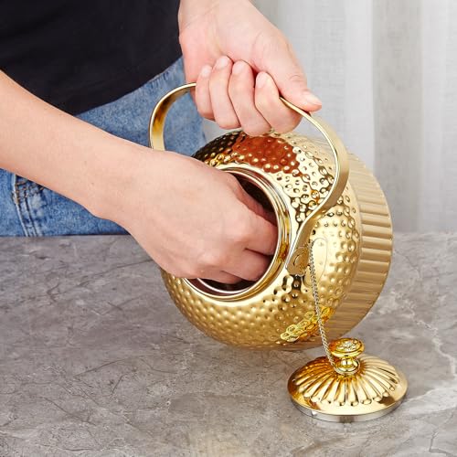 SANQIAHOME Antique 1.4L (45 Oz) Stainless Steel Teapot with Infuser Gold - color: Gold, size: 1.4 Liters