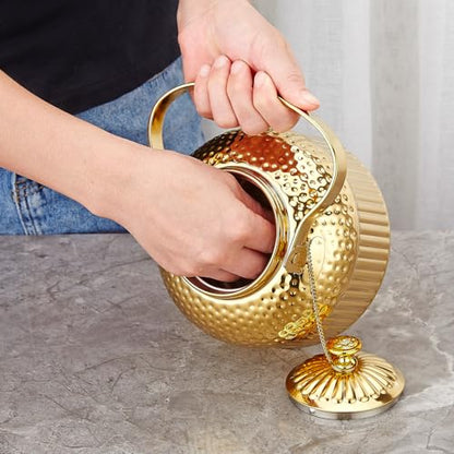 SANQIAHOME Antique 1.4L (45 Oz) Stainless Steel Teapot with Infuser Gold - color: Gold, size: 1.4 Liters