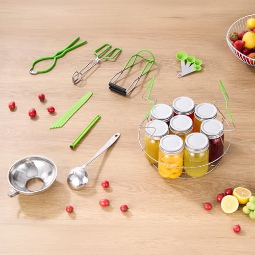 VEVOR Canning Supplies Starter Kit, 9 Pieces Stainless Steel Water Bath Canning Kit for Beginners, Canning Tools Set: Rack, Ladle, Measuring Spoon, Funnel, Tongs, Jar Lifter, Jar Wrench - size: 9PCS+