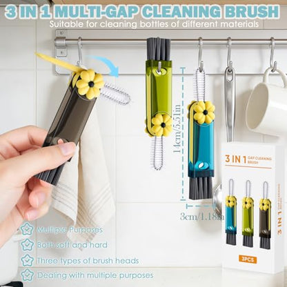 3 in 1 Cup Lid Gap Cleaning Brush Set, 3Pcs Multifunctional Bottle Cleaning Brush,Cup Lid Gap Cleaner, Home Kitchen Crevice Brush Tools - color: Green, Blue, Black(cloverleaf)