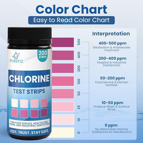 200 Chlorine Test Strips for Food Service – 0-500 ppm Bleach Sanitizer Testing Strips – Works Well with Popular Sanitizers – Ideal for Restaurants, Bars, Cafes, Food Trucks, Kitchens, Daycares & More