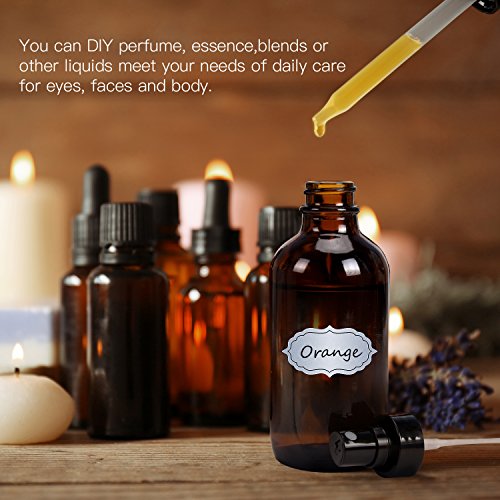 ULG Amber Glass Spray Bottles 4oz Brown Glass Bottle Fine Mist Sprayers Empty Spray Atomizer Including Waterproof DIY Labels 16 Piece - color: Amber-1