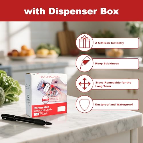 NATURALABEL 500 PCS Blank Removable Freezer Labels with Dispenser - 1" x 2" Food Labels for Meal Prep Containers, Easy Peel-Off Design, No Residue - style: 1 Box (500 Labels)