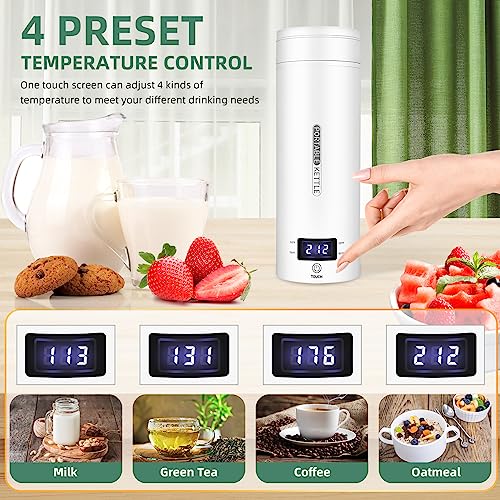 Travel Electric Kettle Portable Small Mini Tea Coffee Kettle Water Boiler, Water Heater with 4 Temperature Control,304 Stainless Steel with Auto Shut-Off & Boil Dry Protection, BPA-Free (White) - color: White