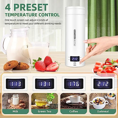 Travel Electric Kettle Portable Small Mini Tea Coffee Kettle Water Boiler, Water Heater with 4 Temperature Control,304 Stainless Steel with Auto Shut-Off & Boil Dry Protection, BPA-Free (White) - color: White