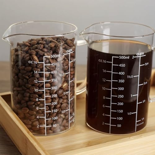 Glass Measuring Cup with Handle, 500 ML High Borosilicate Glass Three Scales (OZ, Cup, ML/CC) easuring Beaker for Kitchen or Restaurant, V-Shaped Spout Glass Measuring Beaker, Easy To Read